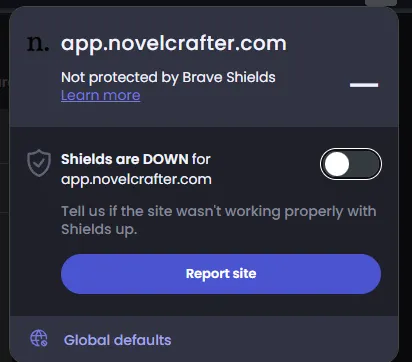 Brave Shields disabled
