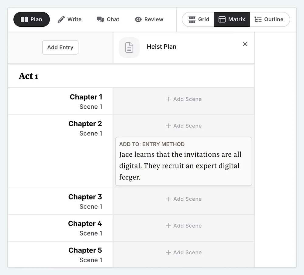 image showing the matrix view with the heist entry selected as a custom option