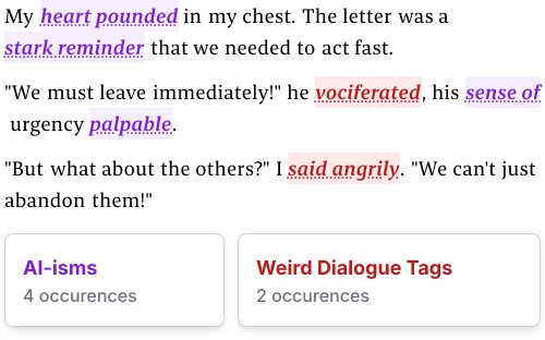 An example of a prose excerpt with various passages highlighted, showing how the mentions are identified by color.