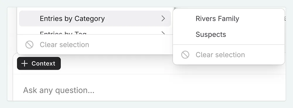 A close up of the chat interface with context selected