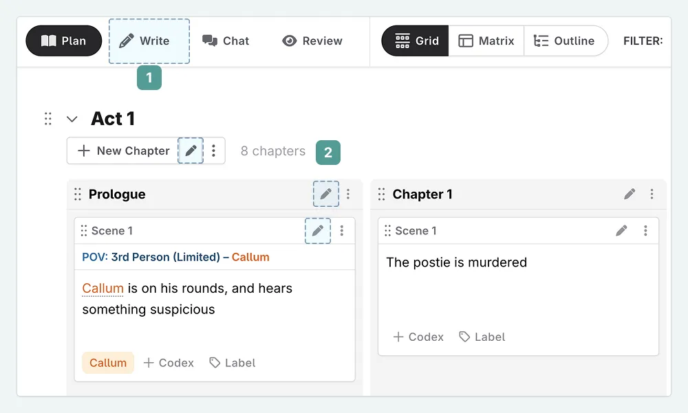 image of the plan interface with the write tab and pen icons highlighted