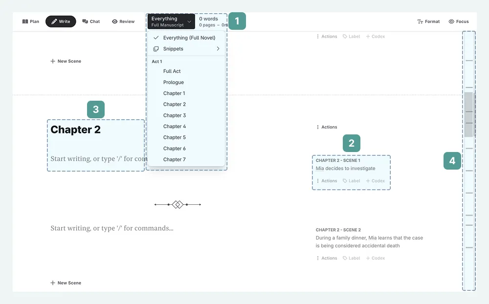 image - annotated screenshot of the Write interface