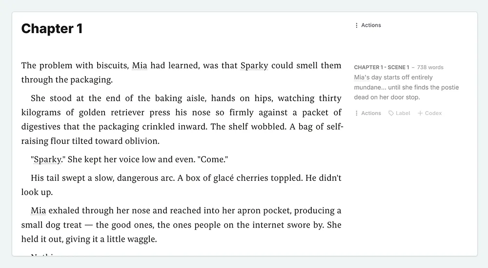 image of initial prose in a cosy mystery story