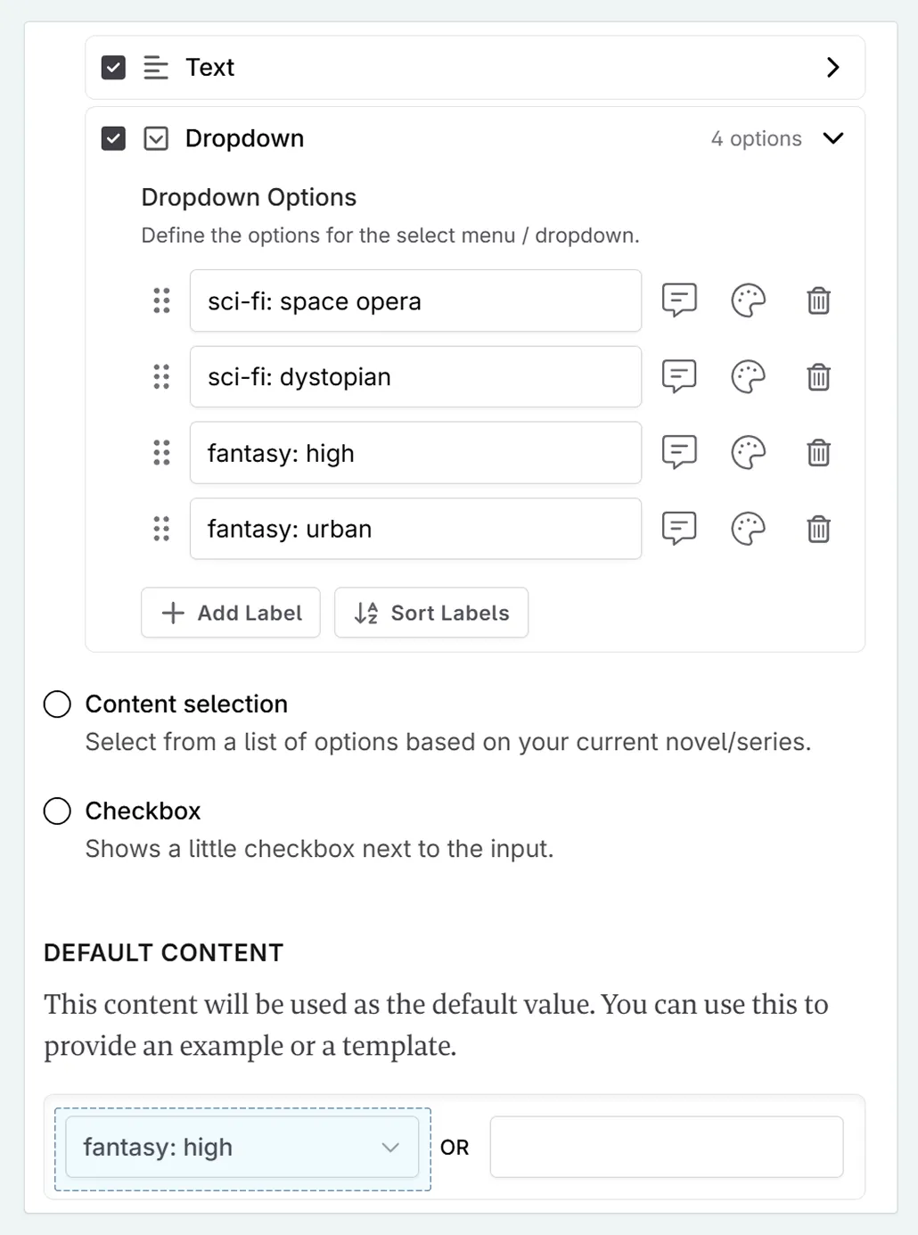 prompt input default settings